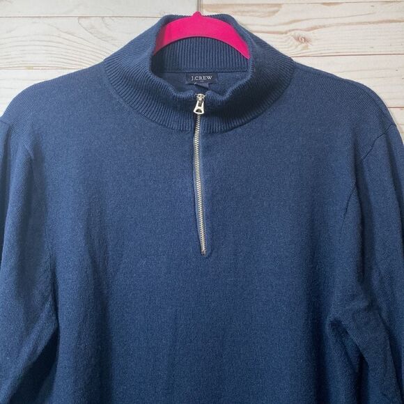 J Crew Blue Merino Wool Blend Quarter Zip Pullover Mock Neck Sweater - Picture 7 of 16
